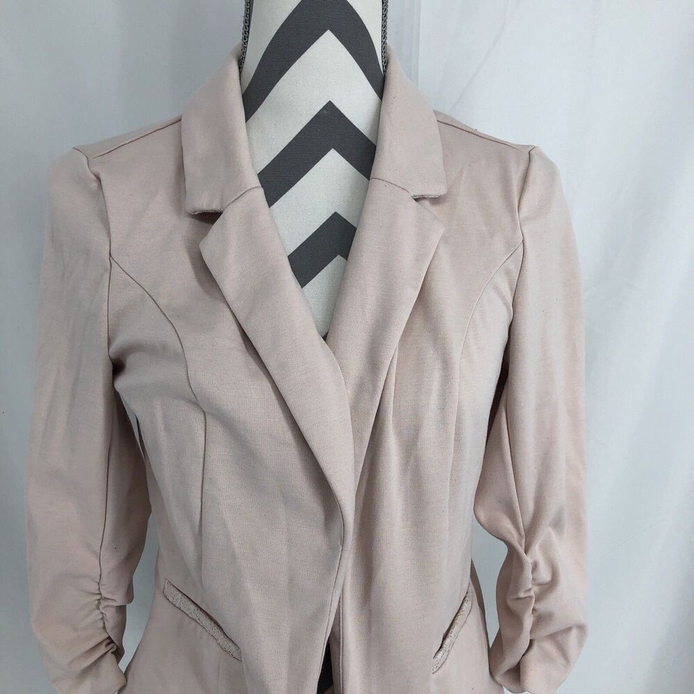 Candies Soft Pink Open Jacket Ruched Sleeve Blazer Medium